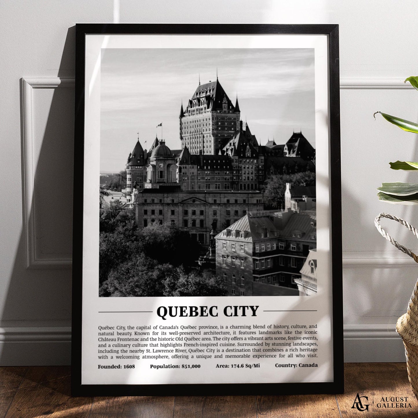 Quebec City Black & White City Print