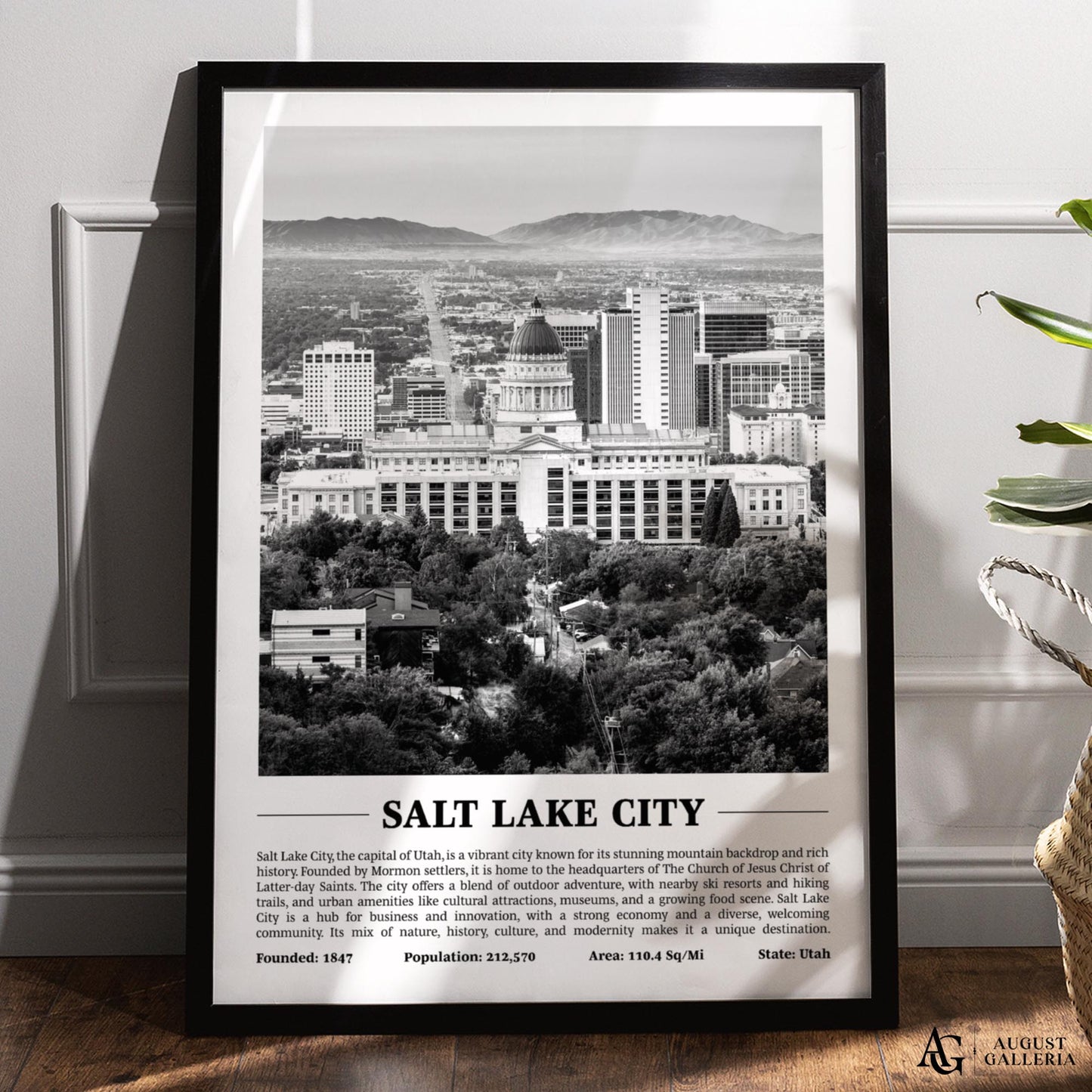 Salt Lake City Black & White City Print