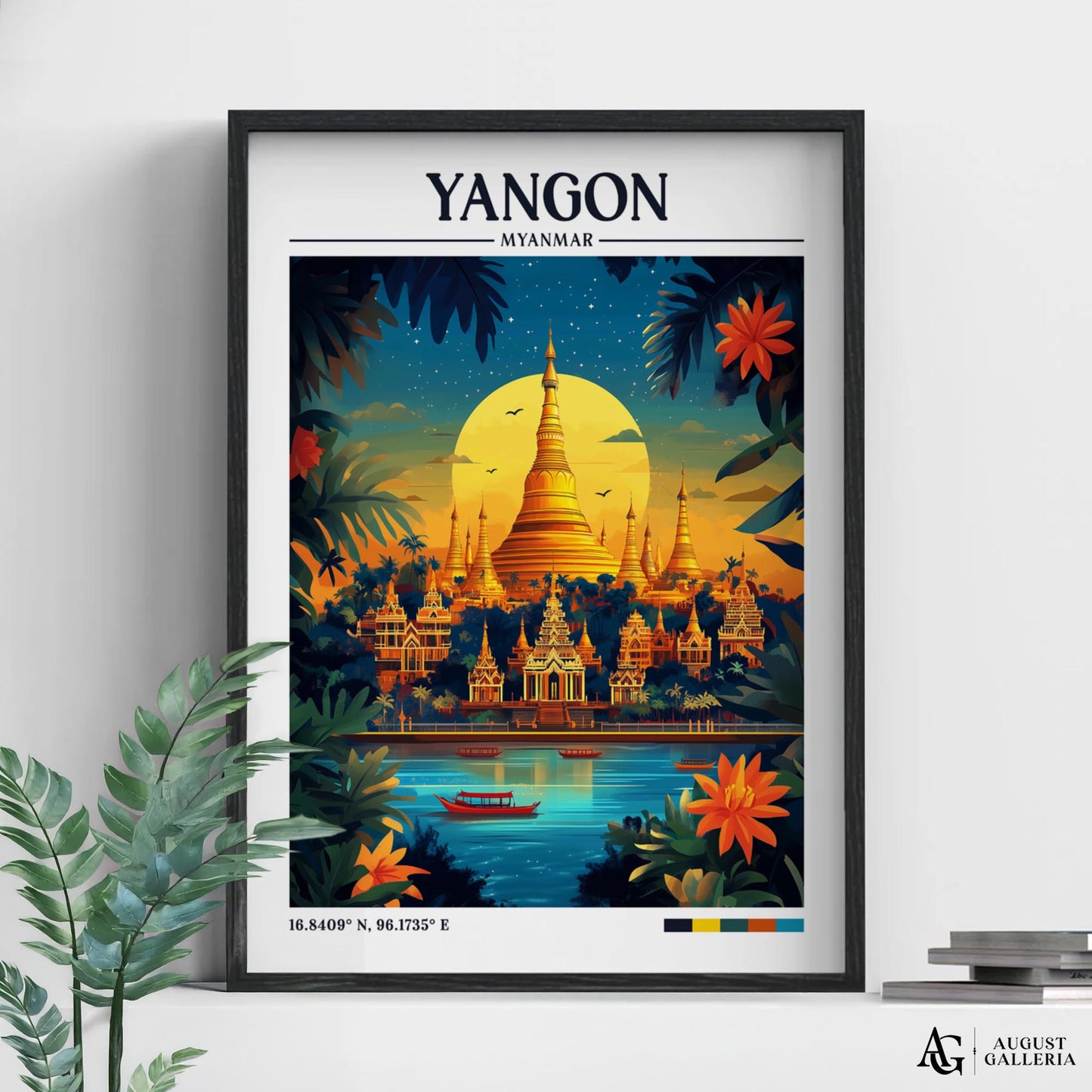 Yangon Myanmar Retro Travel Print