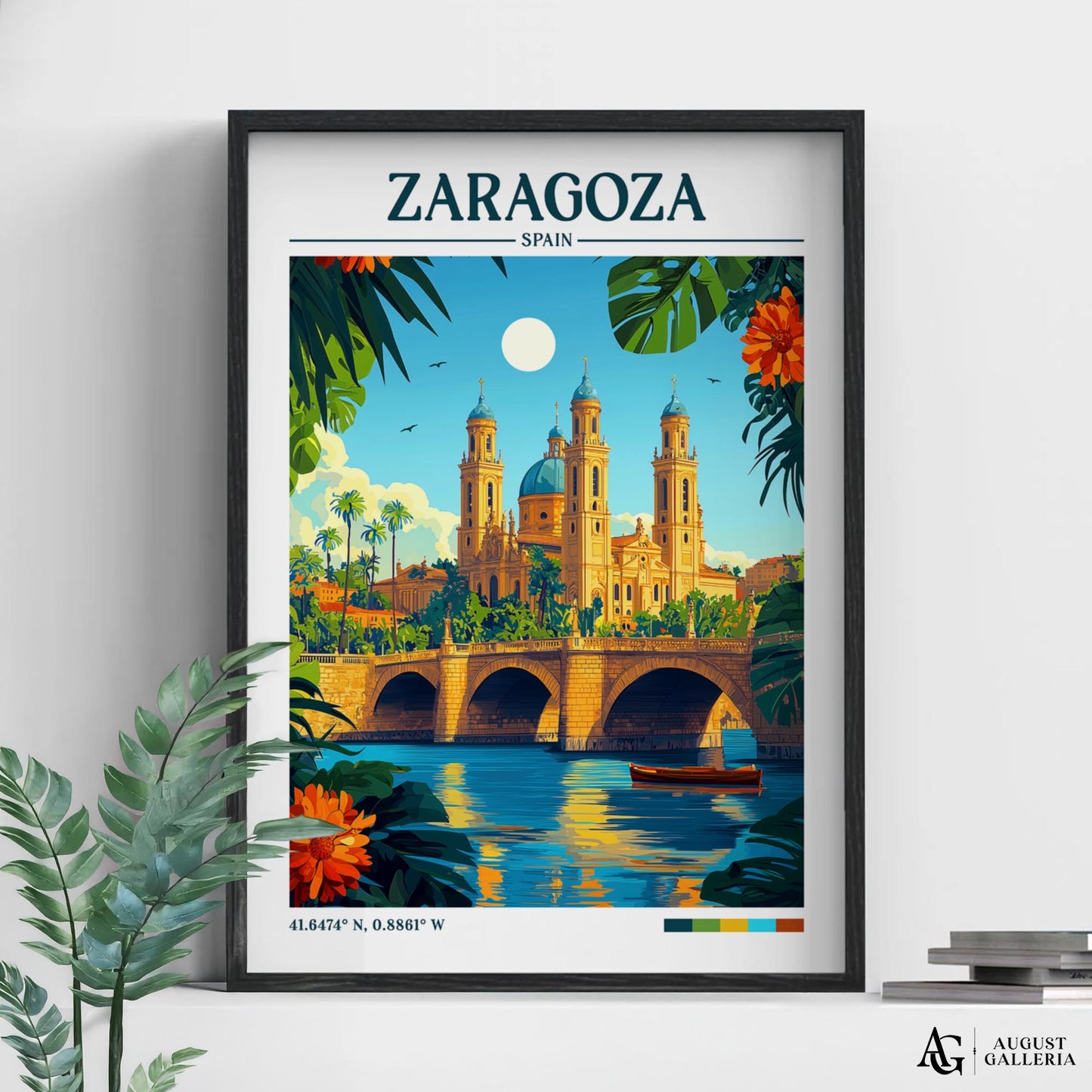 Zaragoza Spain Retro Travel Print