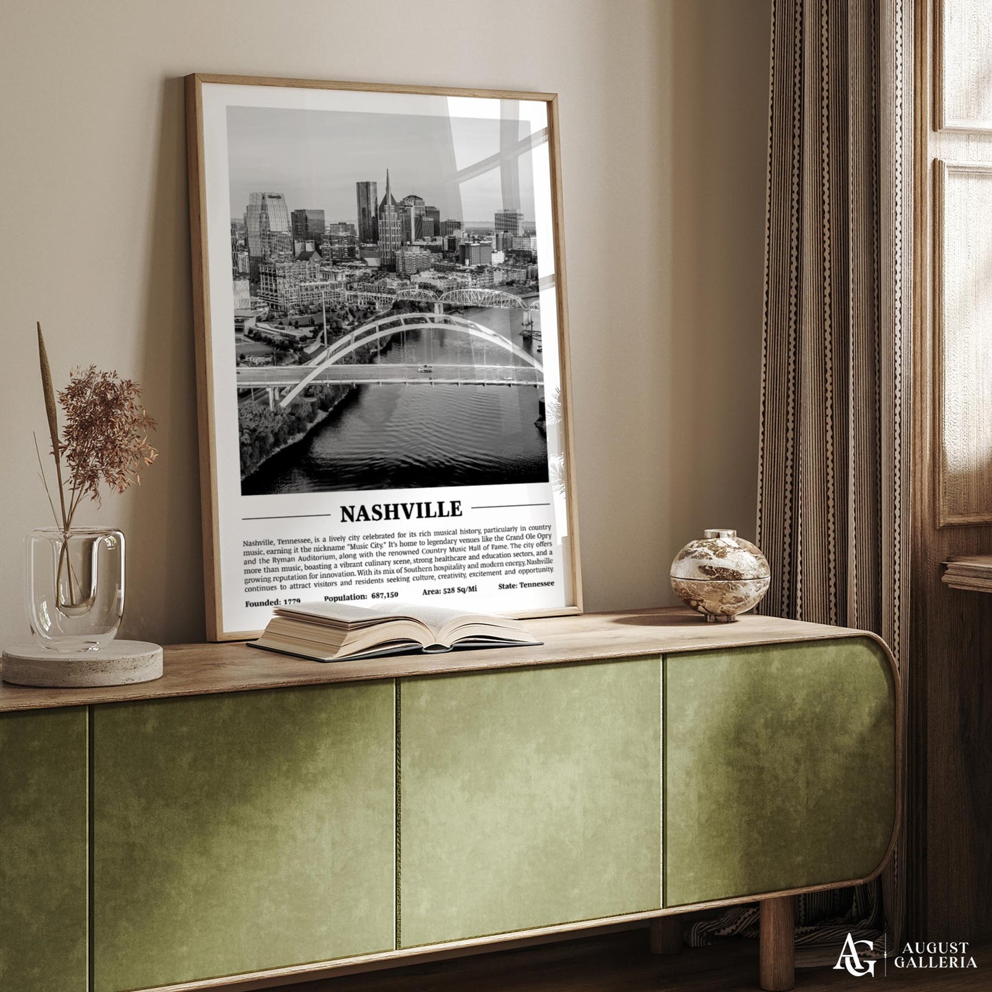 Nashville Black & White City Print