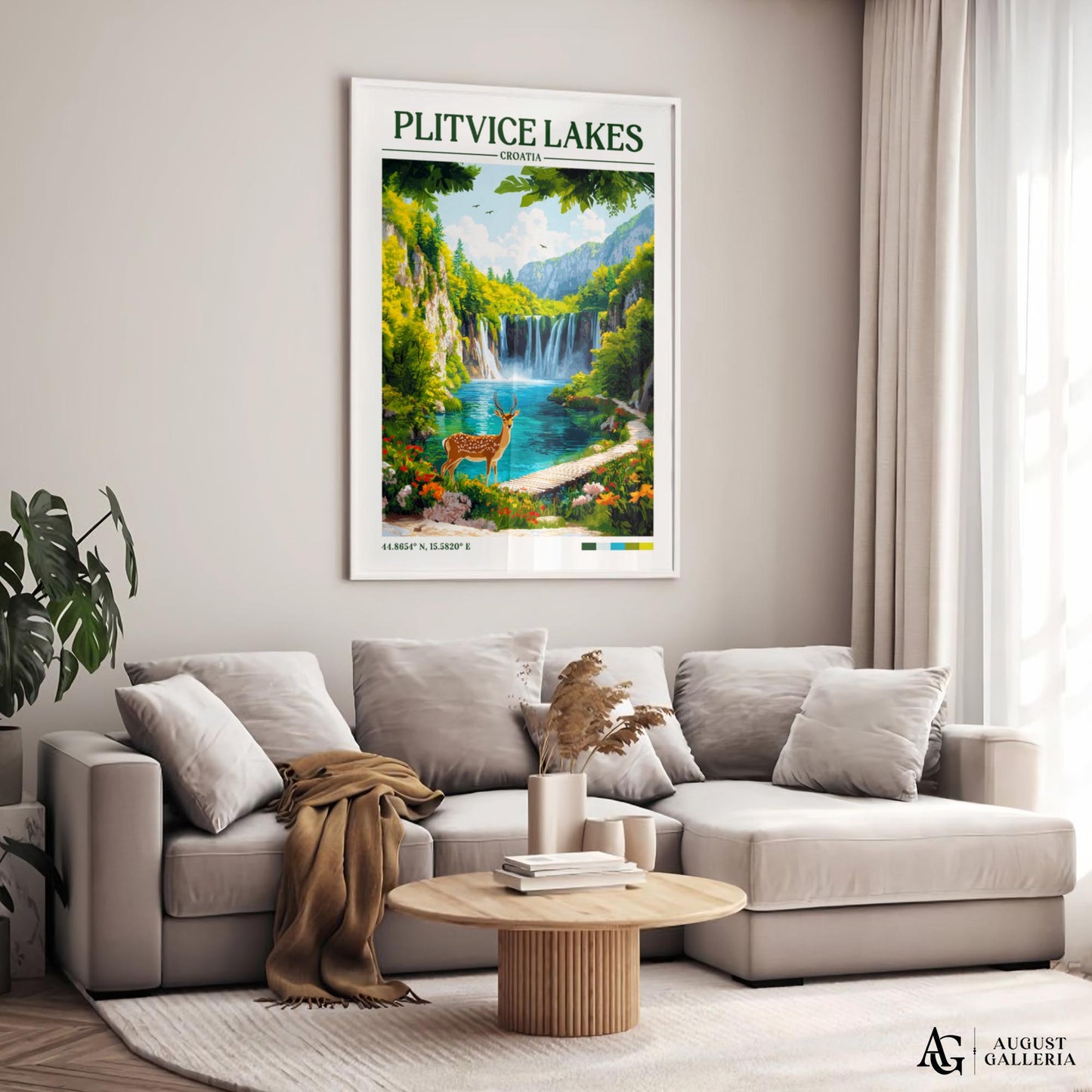 Plitvice Lakes Retro Travel Print