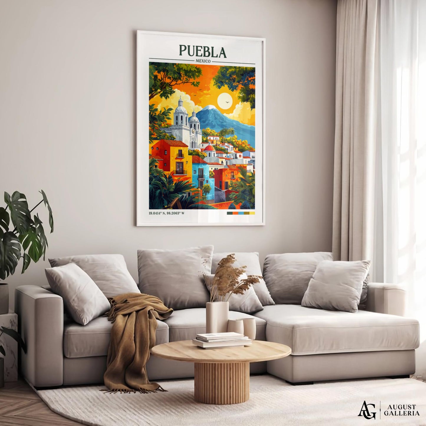 Puebla Mexico Retro Travel Print