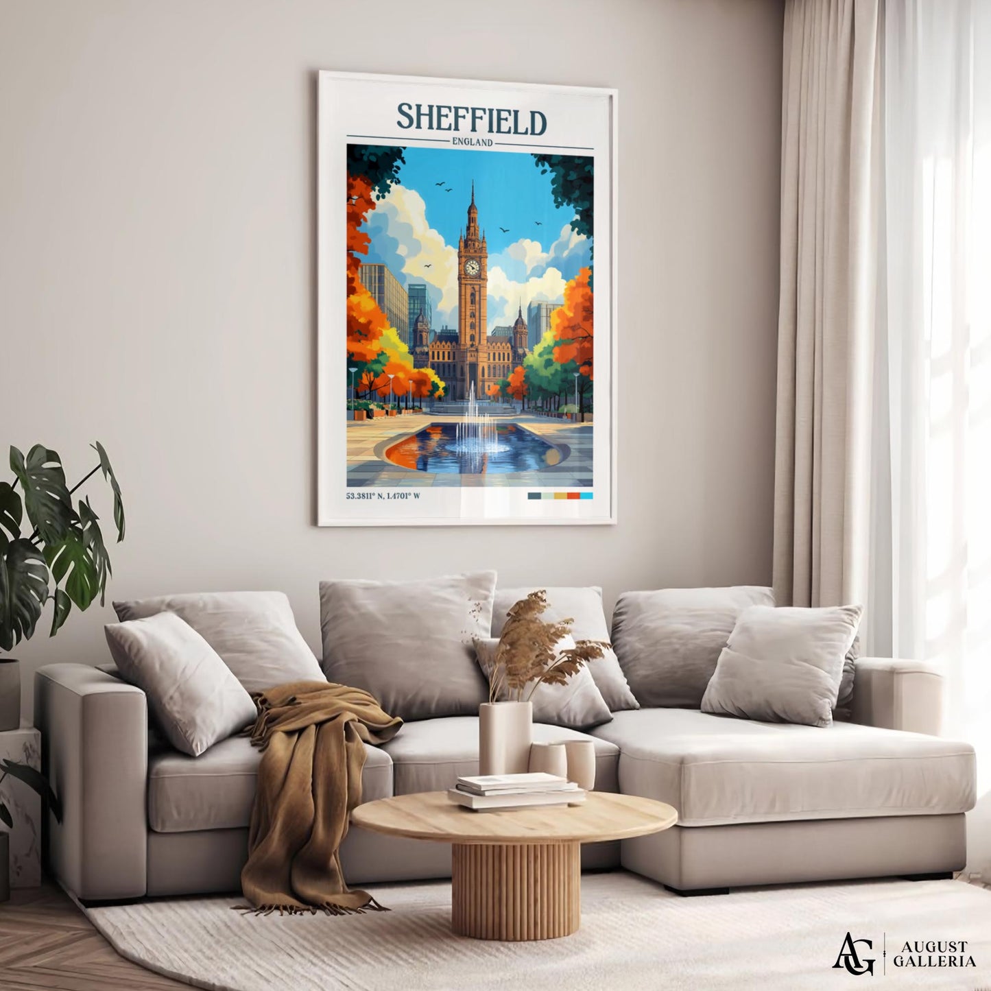 Sheffield England Retro Travel Print