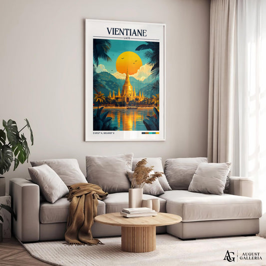 Vientiane Laos Retro Travel Print