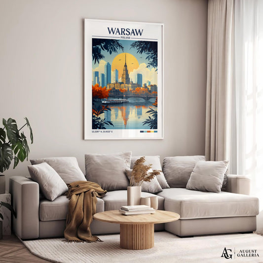 Warsaw Poland Retro Travel Print