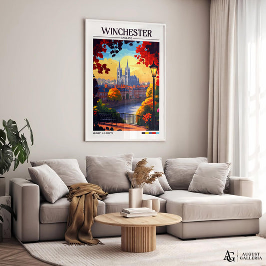 Winchester England Retro Travel Print