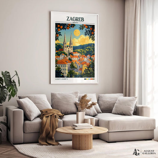 Zagreb Croatia Retro Travel Print