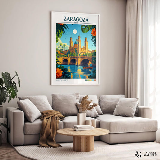 Zaragoza Spain Retro Travel Print