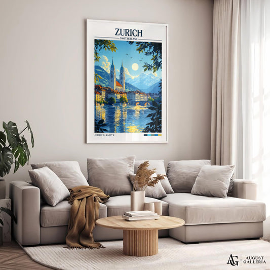 Zurich Switzerland Retro Travel Print