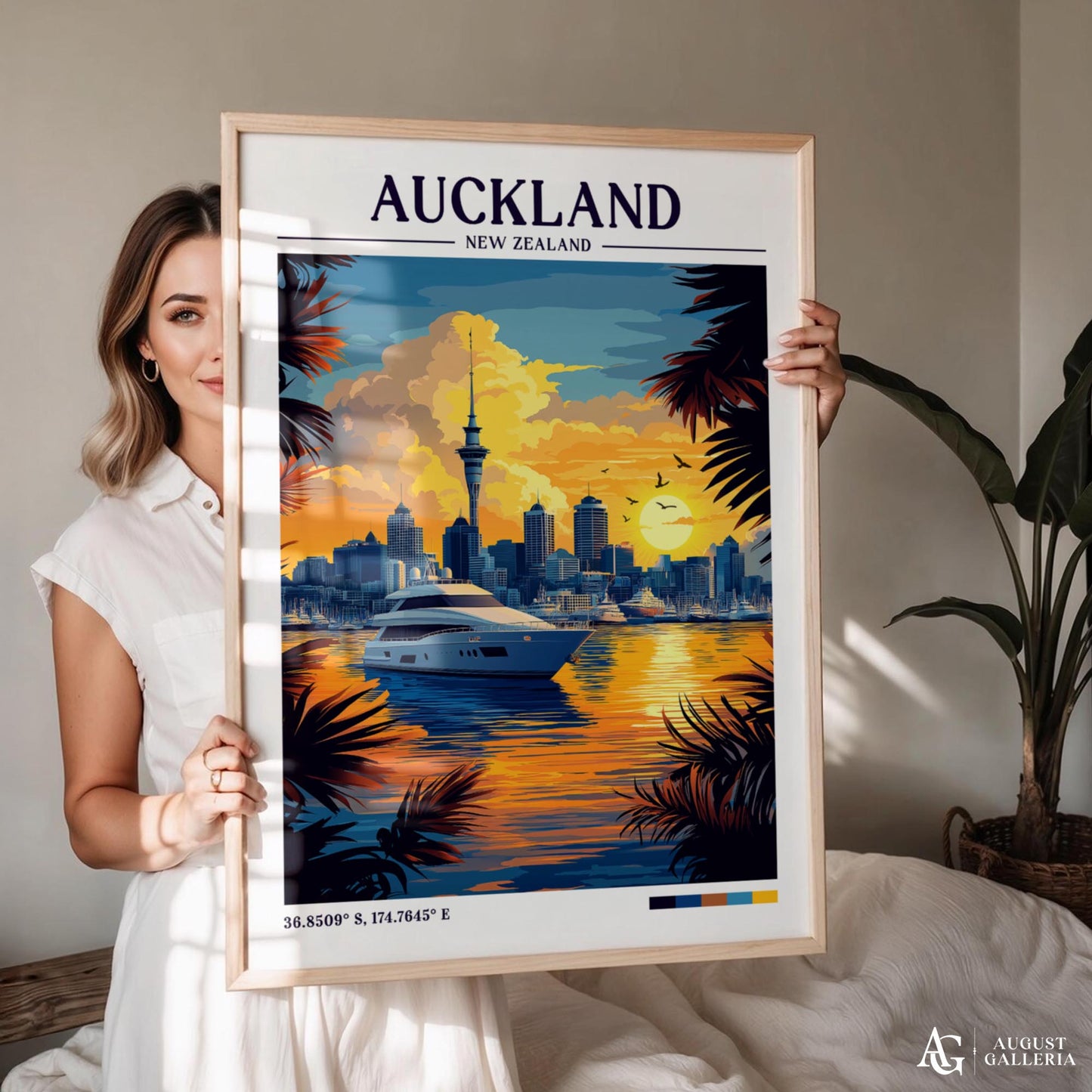 Auckland New Zealand Retro Travel Print