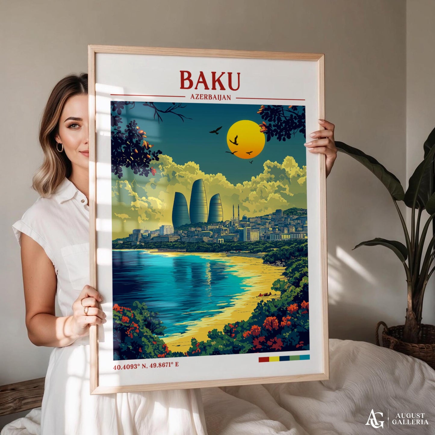 Baku Azerbaijan Retro Travel Print