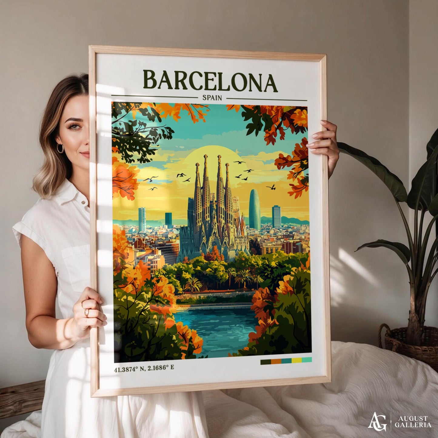 Barcelona Spain Retro Travel Print