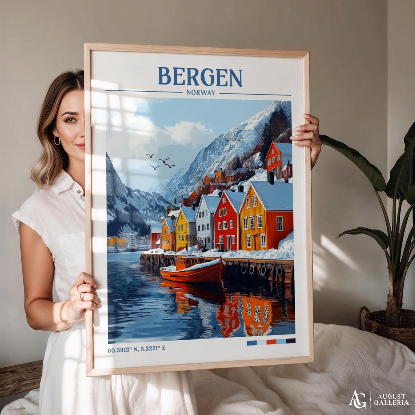 Bergen Norway Retro Travel Print