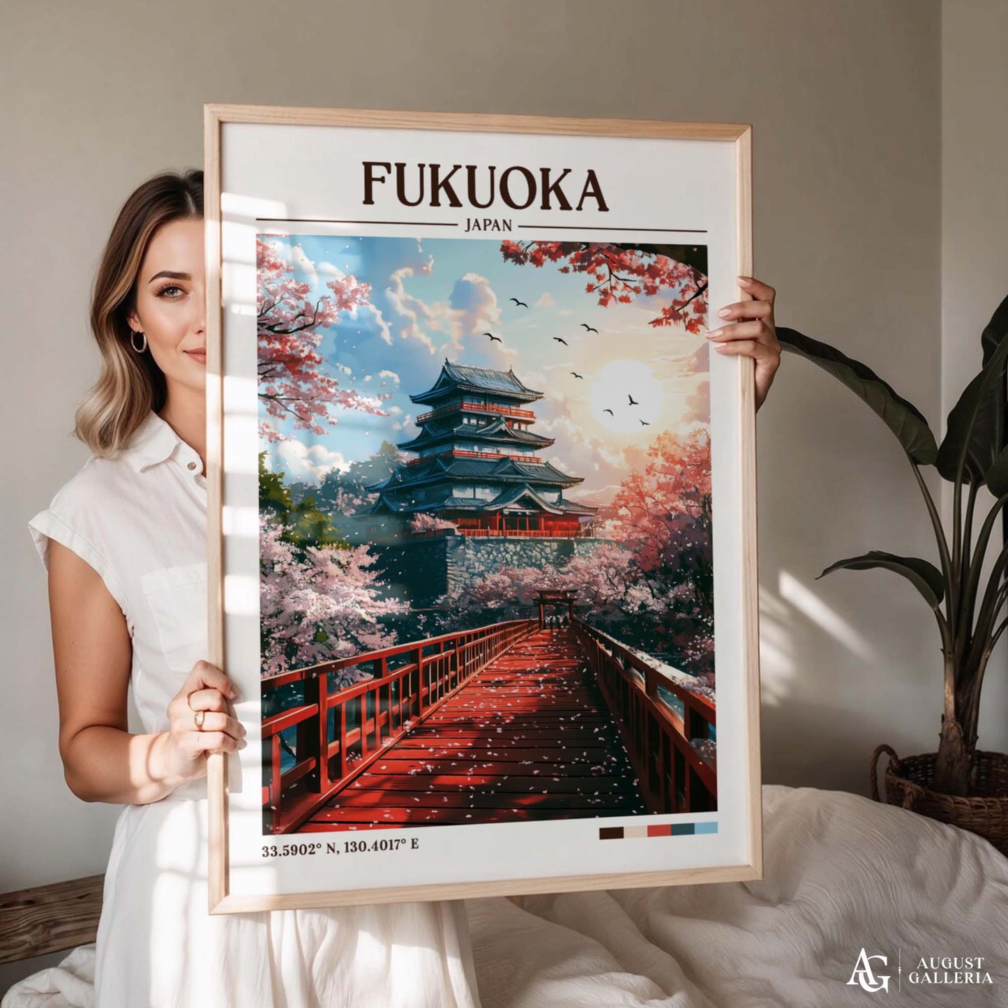 Fukuoka Japan Retro Travel Print