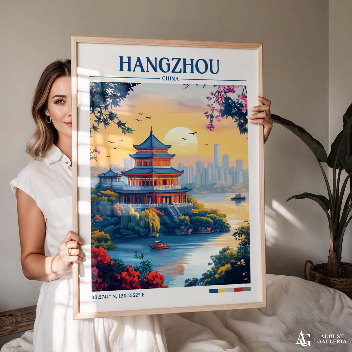 Hangzhou China Retro Travel Print