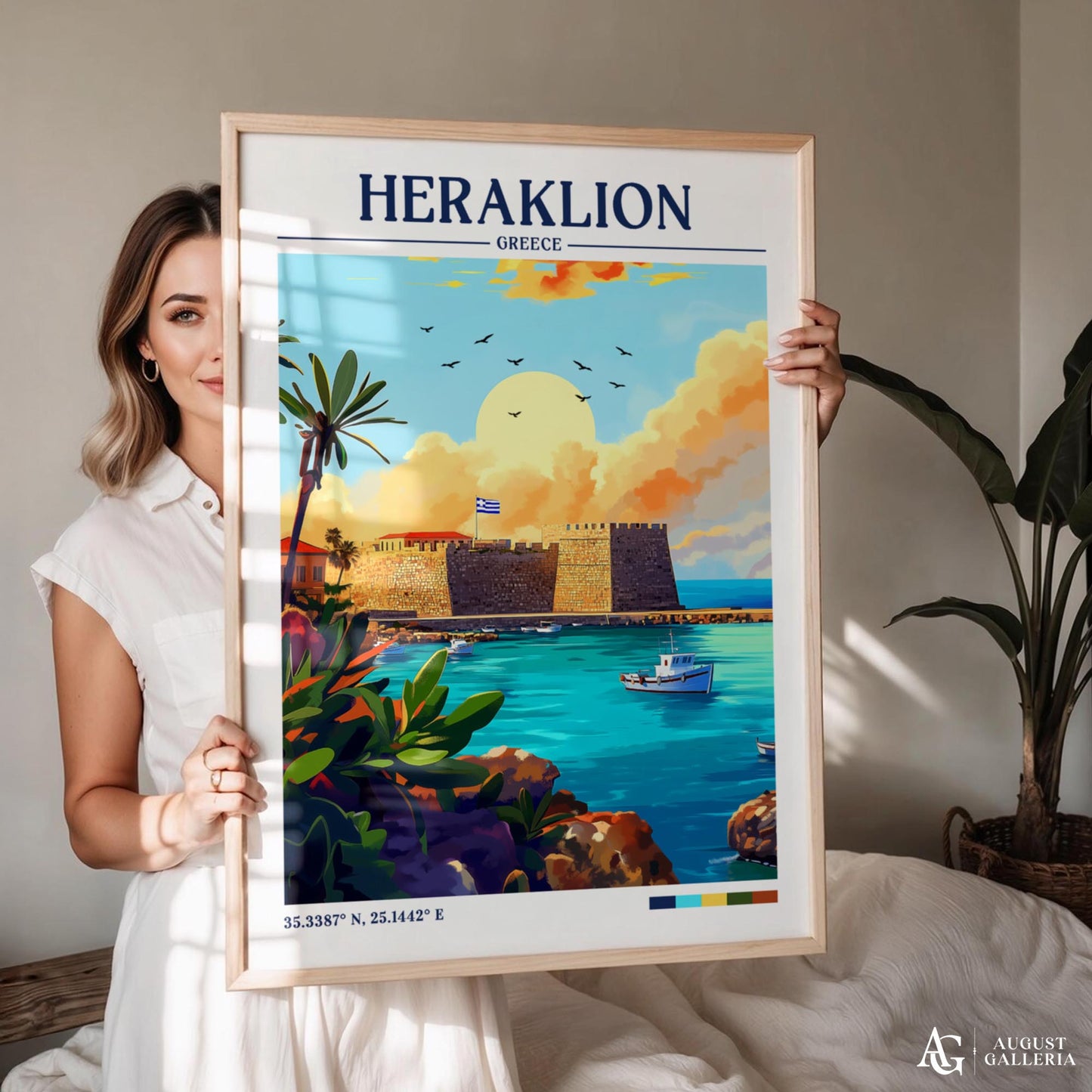 Heraklion Greece Retro Travel Print