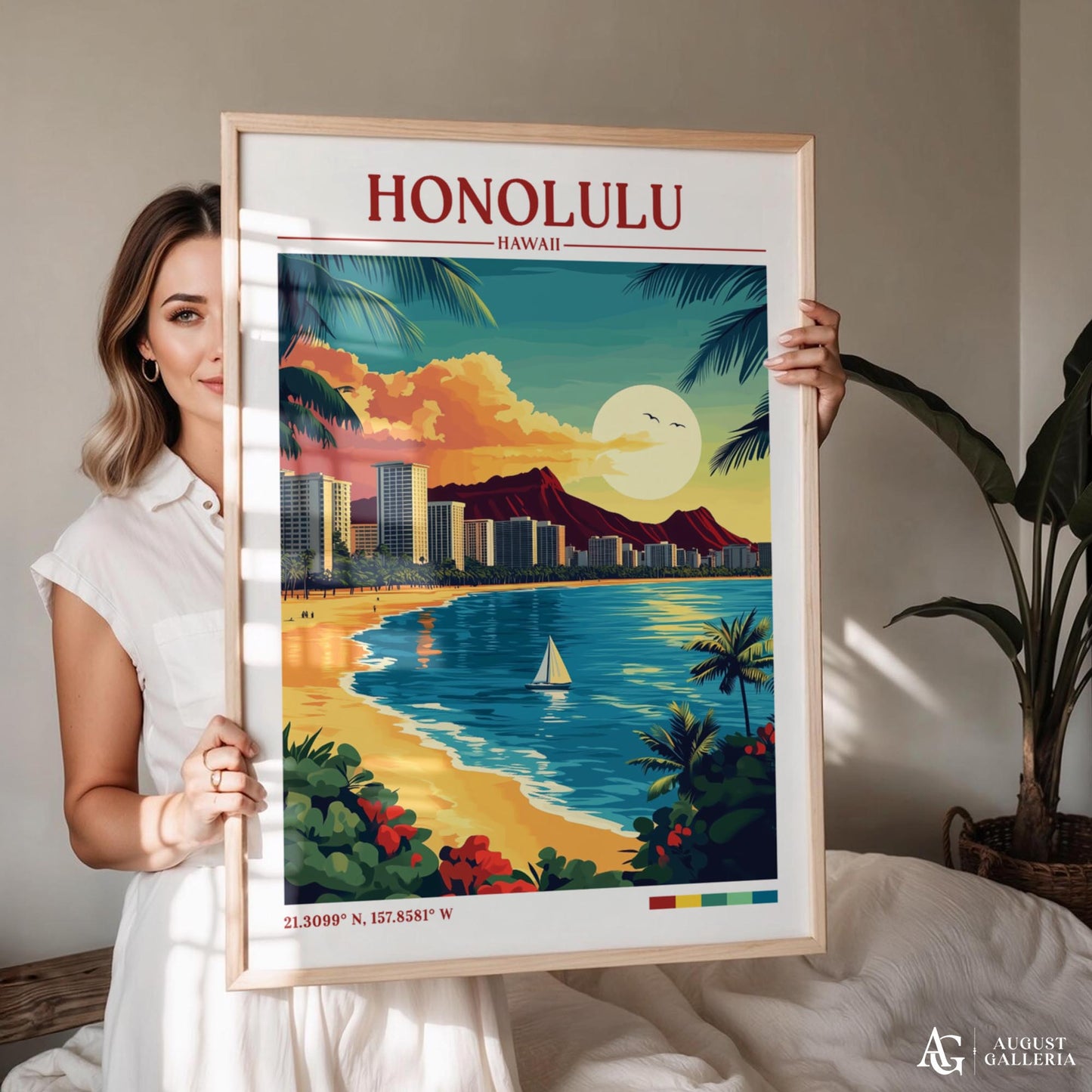 Honolulu Hawaii Retro Travel Print