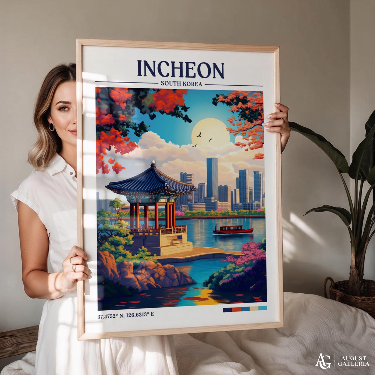 Incheon South Korea Retro Travel Print