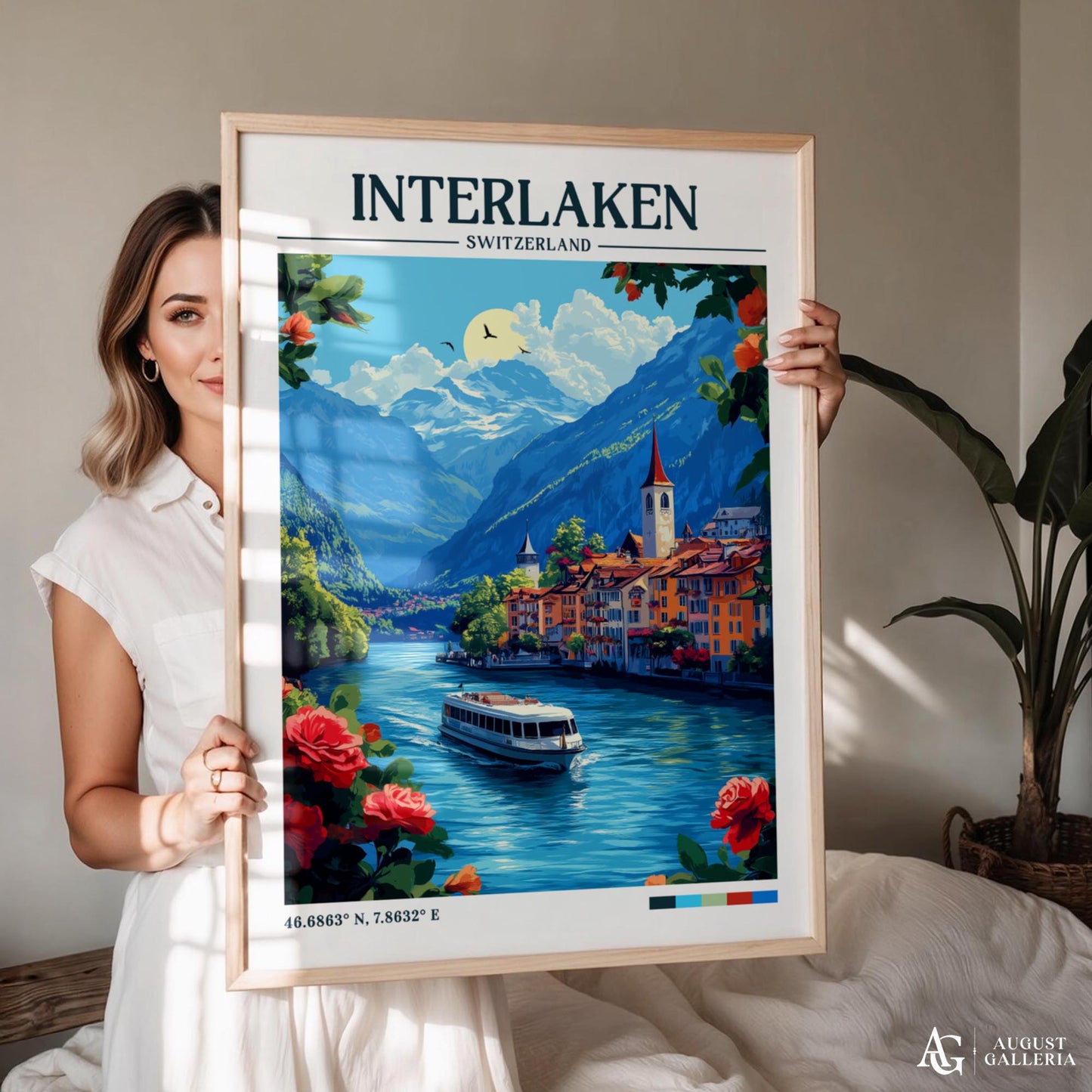 Interlaken Switzerland Retro Travel Print