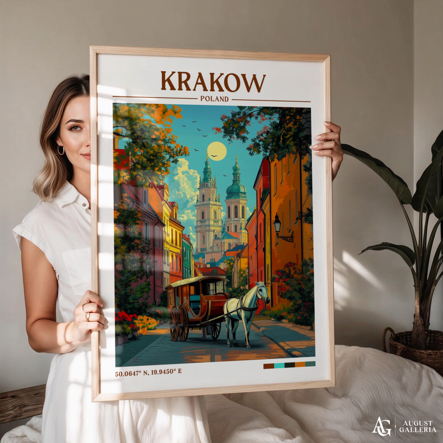 Kraków Poland Retro Travel Print