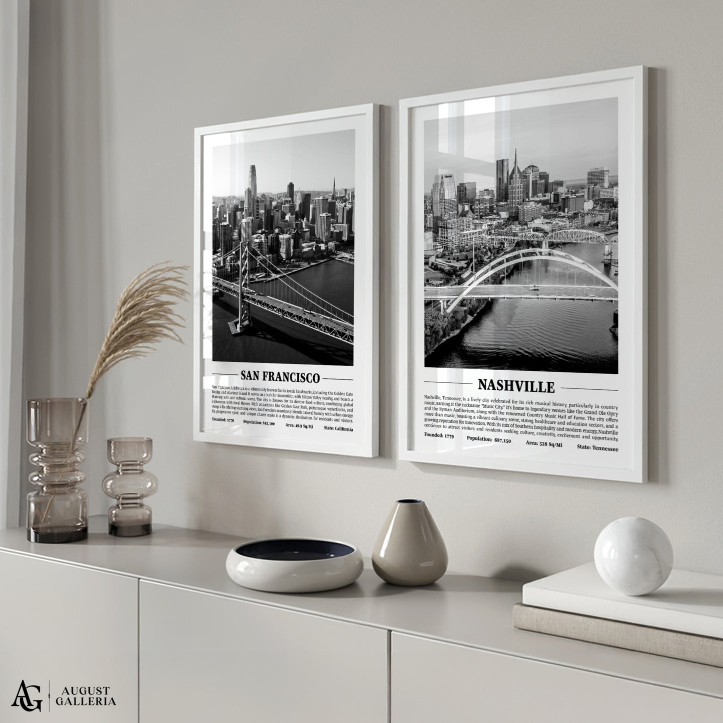 Nashville Black & White City Print