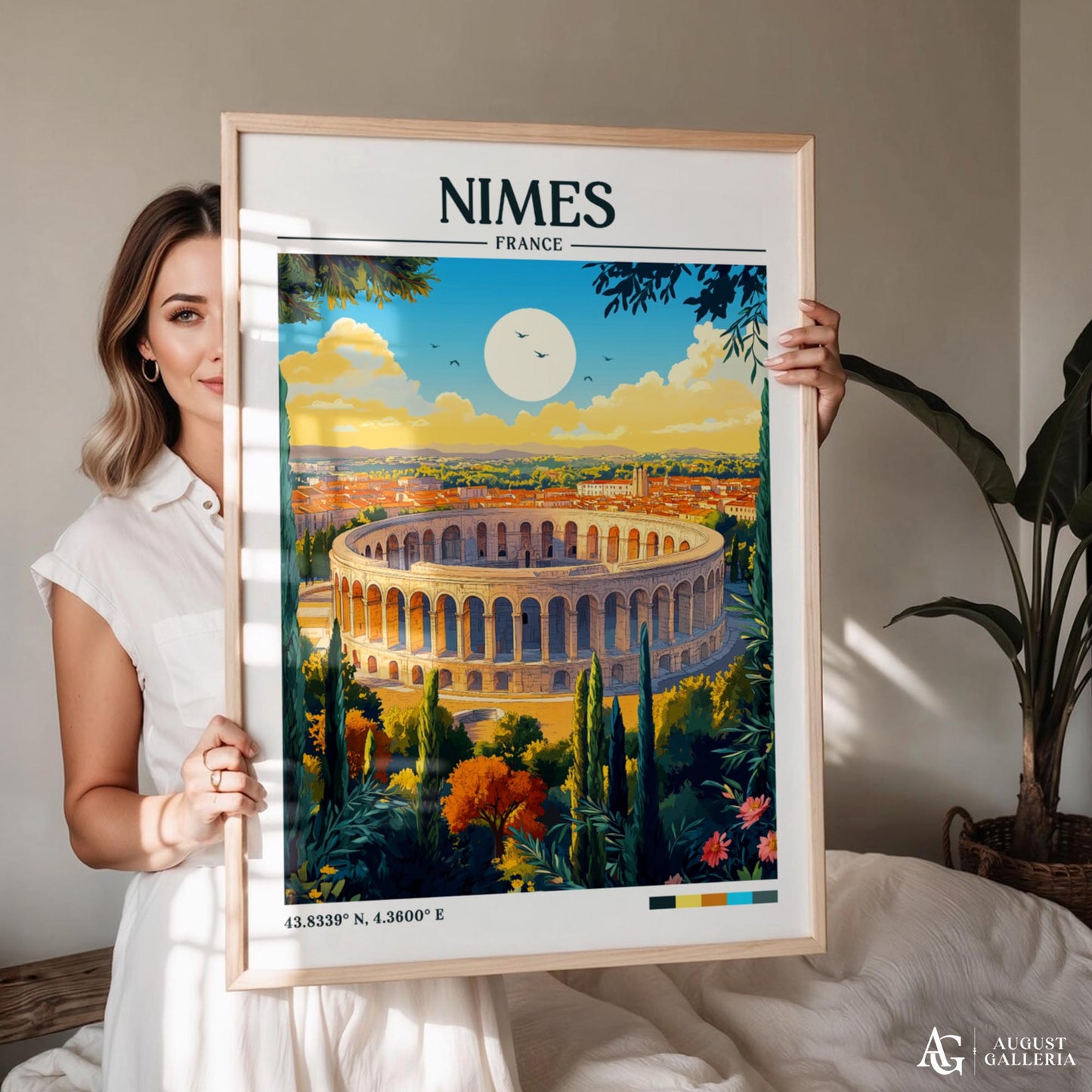 Nîmes France Retro Travel Print