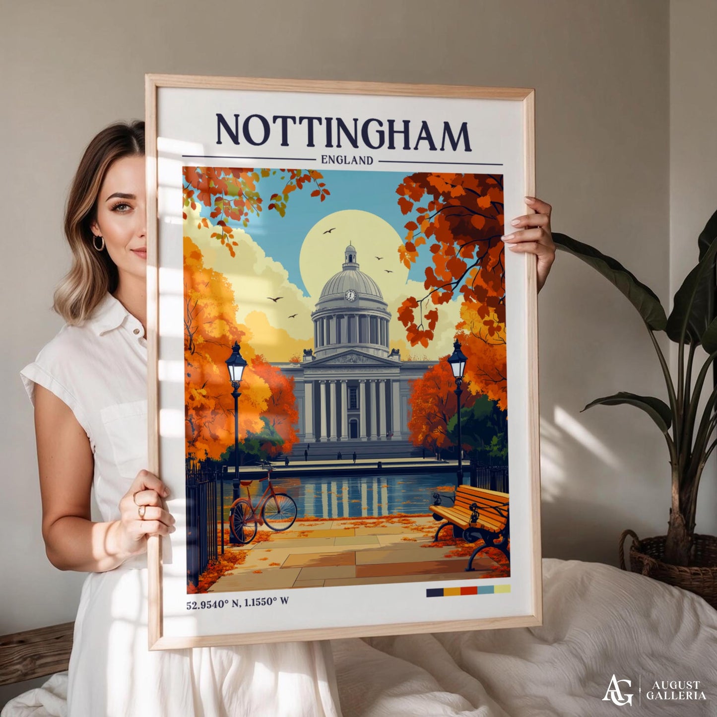 Nottingham England Retro Travel Print