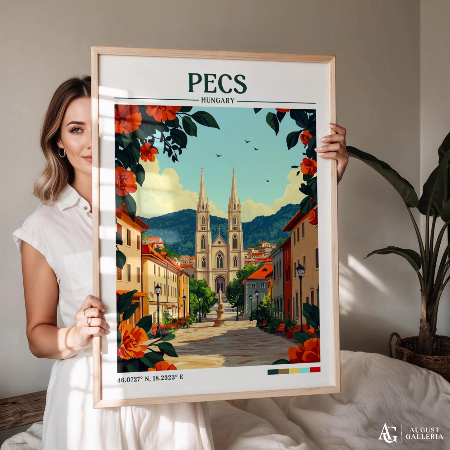 Pécs Hungary Retro Travel Print