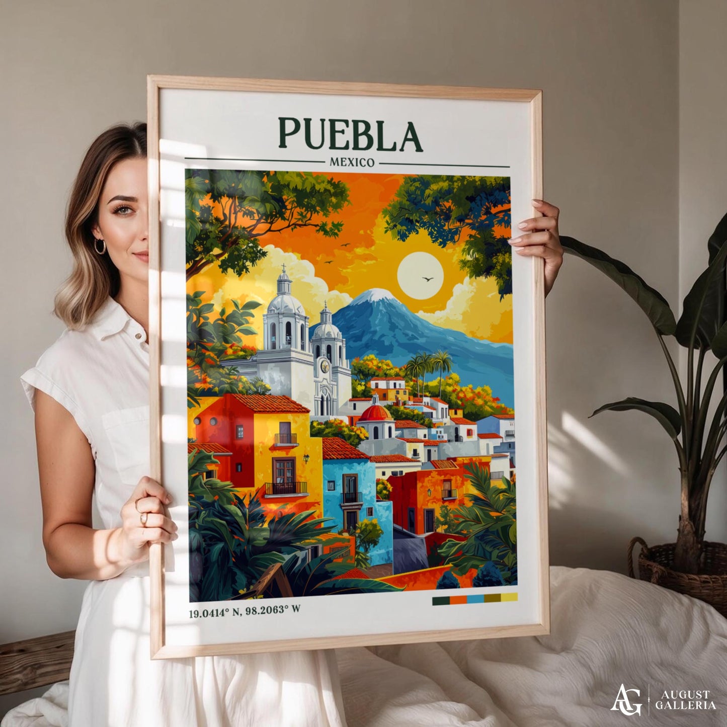 Puebla Mexico Retro Travel Print