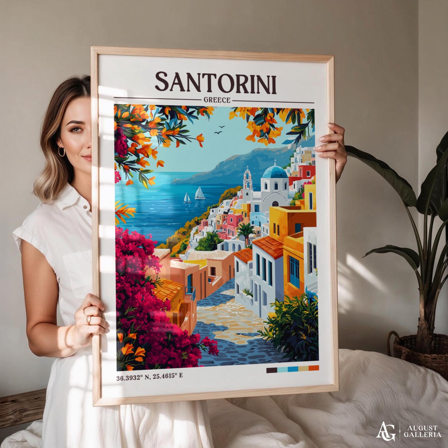 Santorini Greece Retro Travel Print