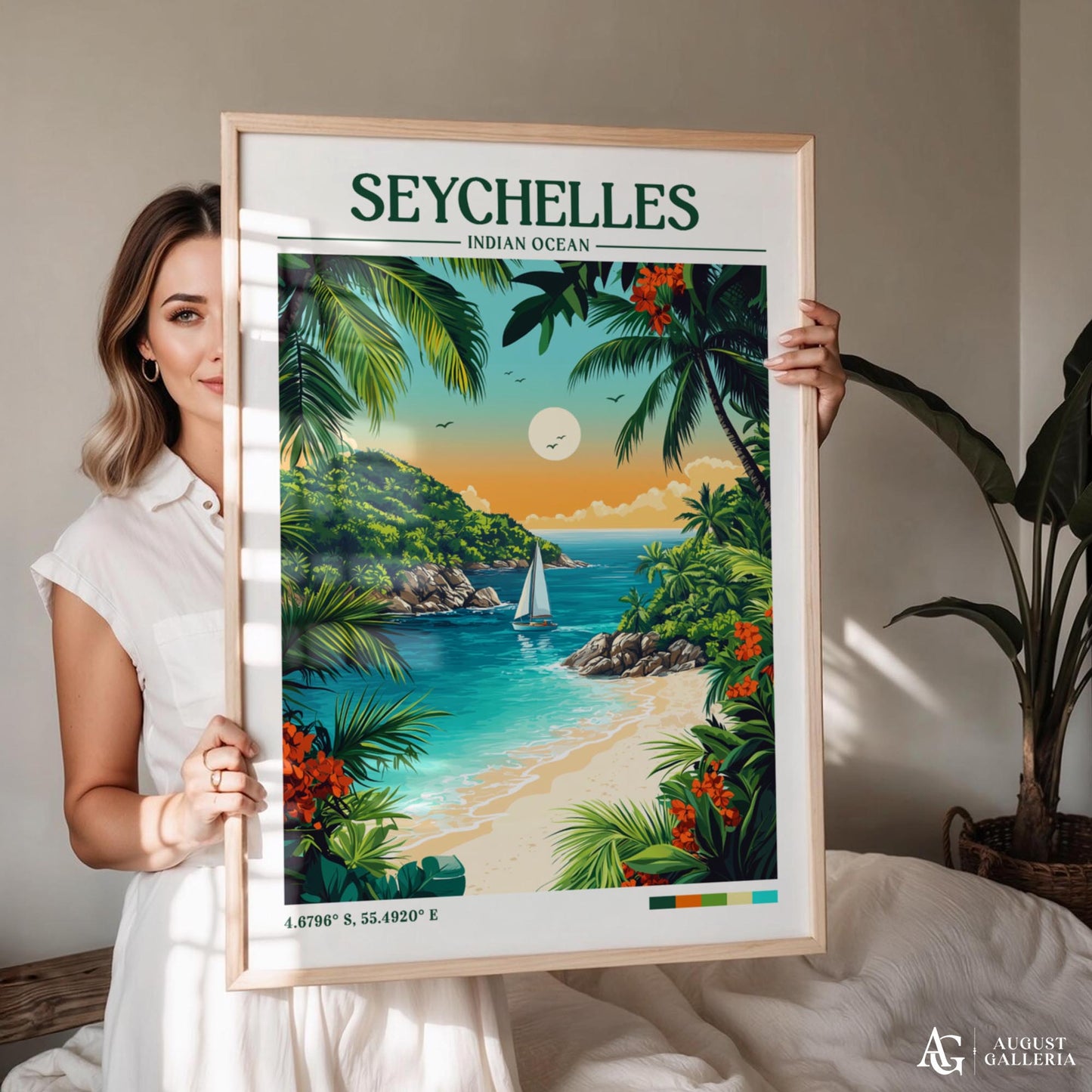 Seychelles Retro Travel Print