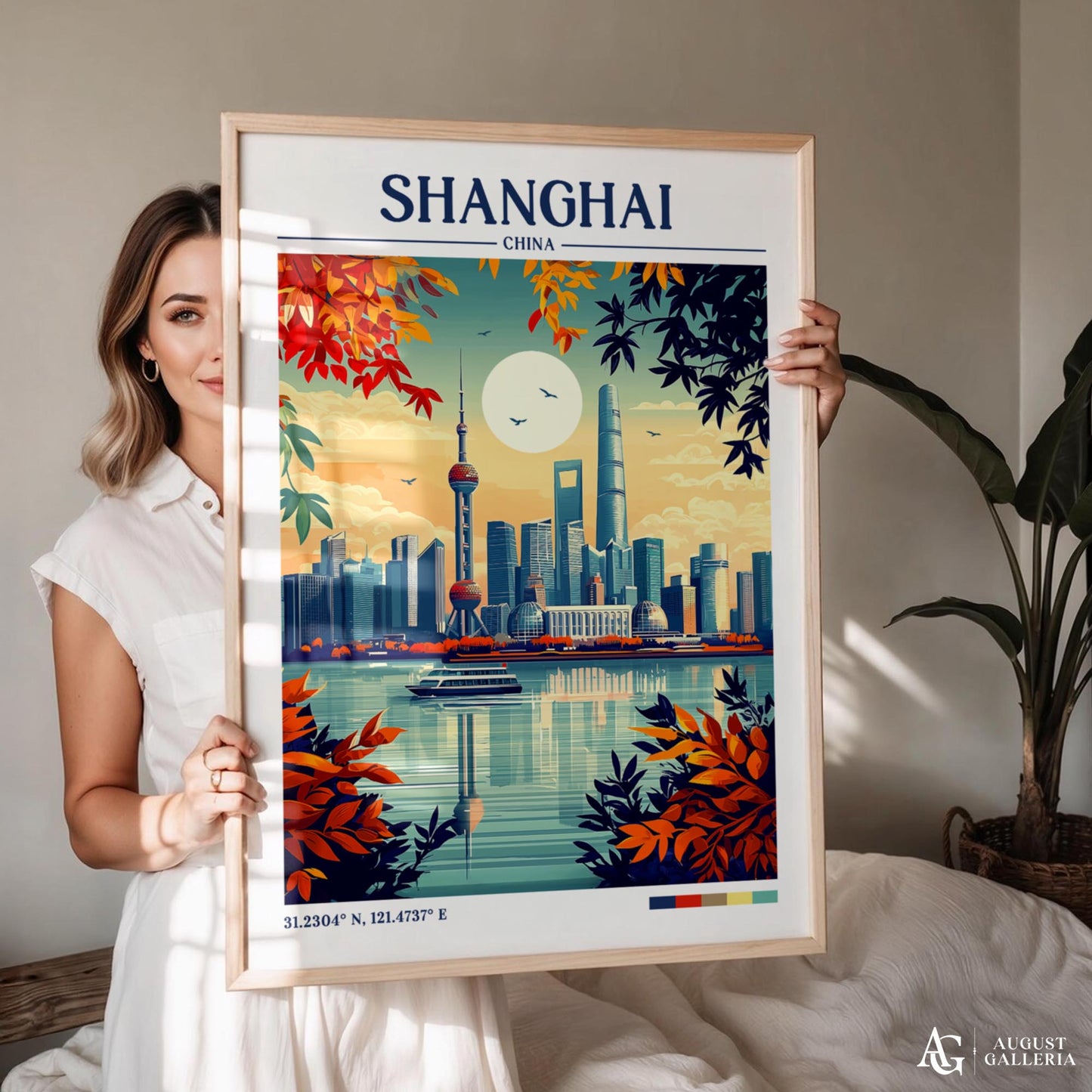Shanghai China Retro Travel Print