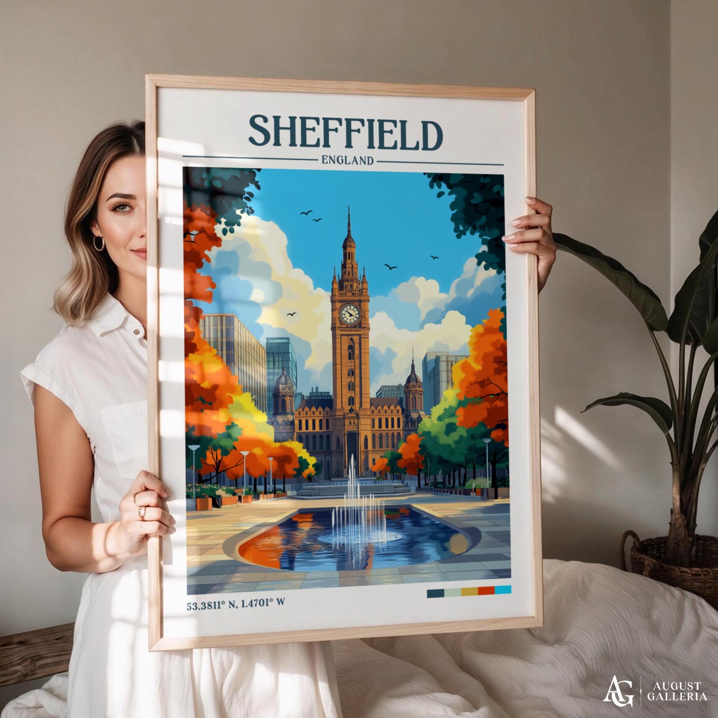 Sheffield England Retro Travel Print