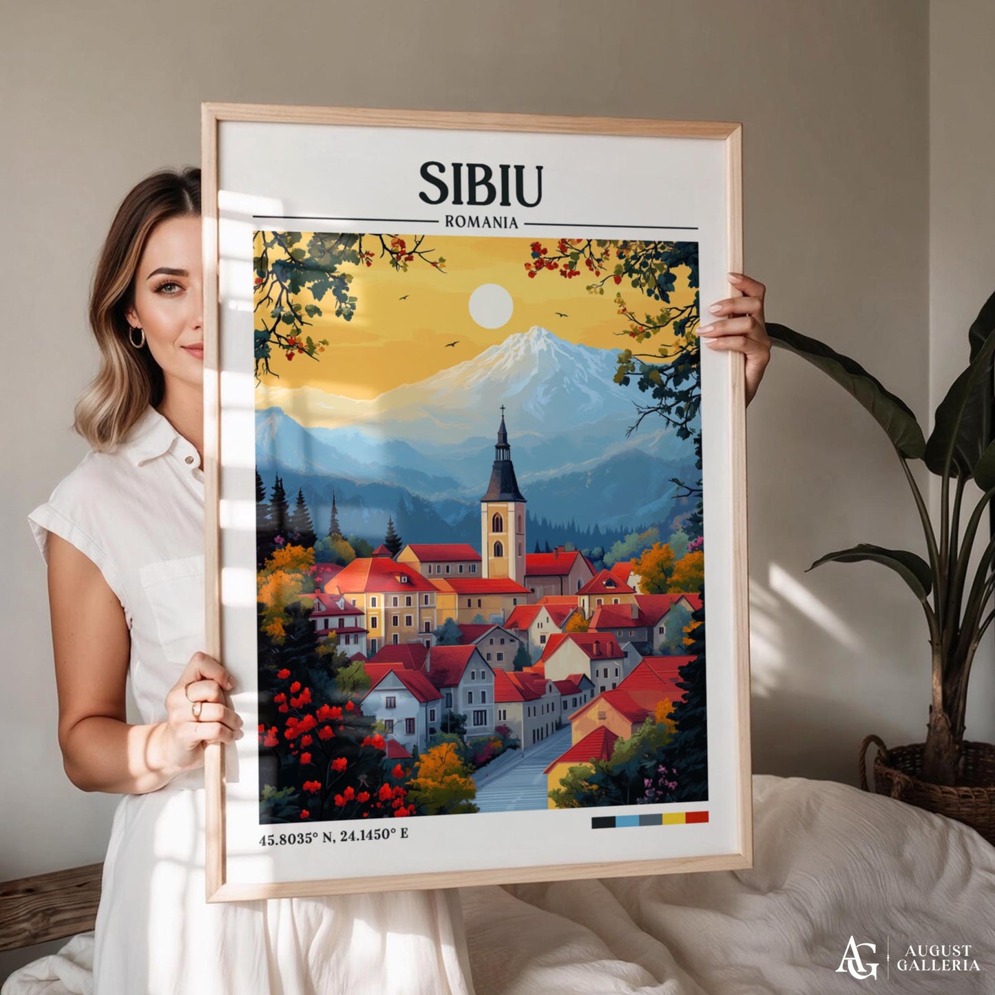 Sibiu Romania Retro Travel Print