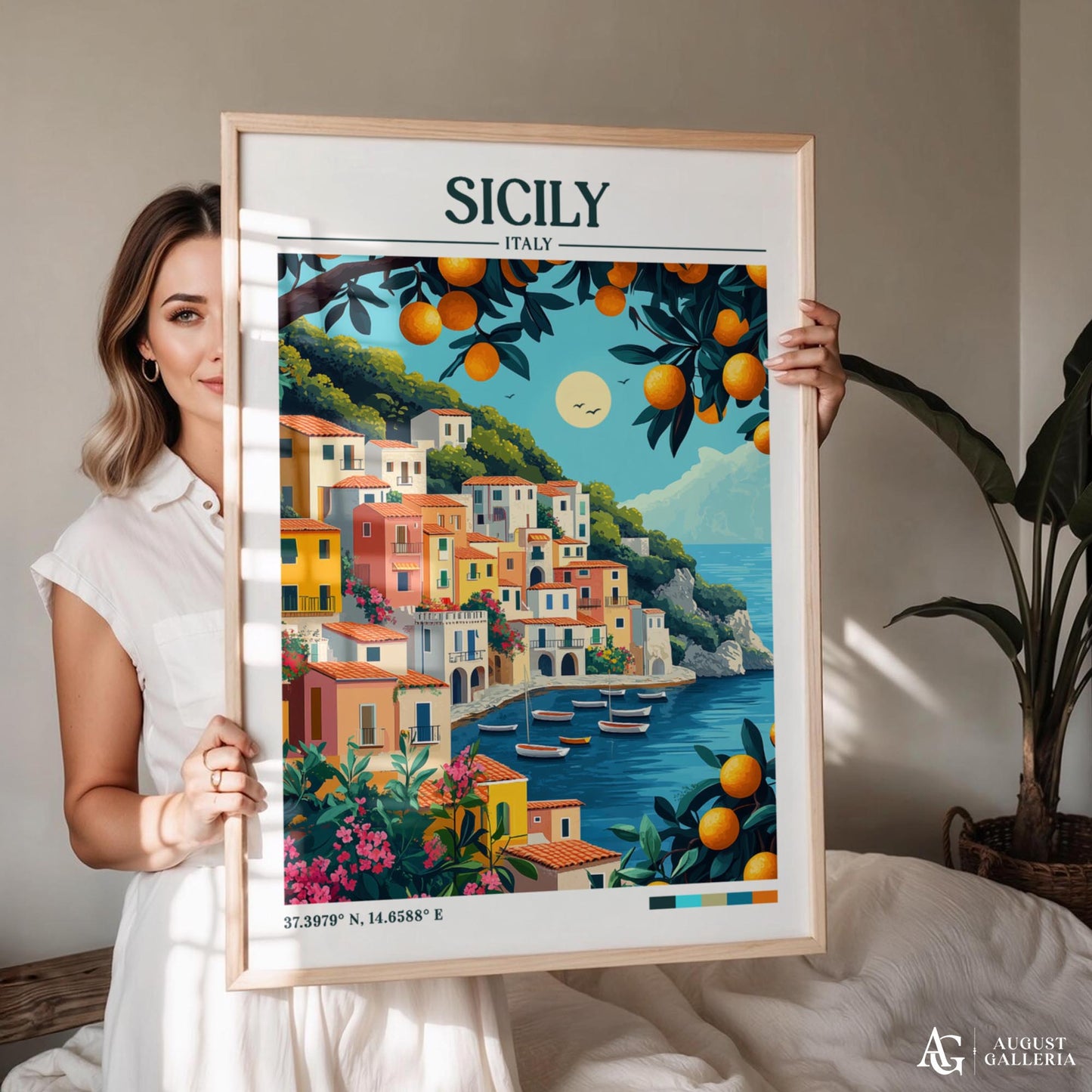 Sicily Italy Retro Travel Print