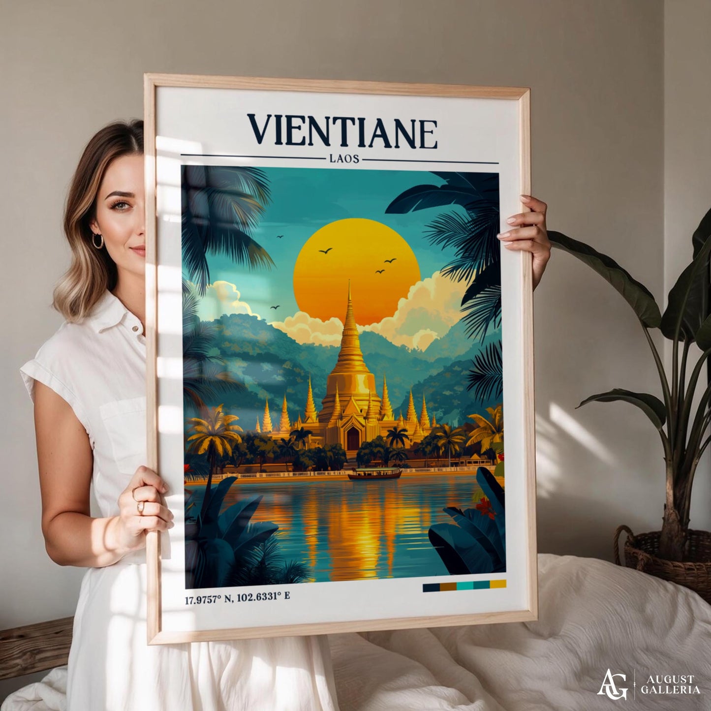 Vientiane Laos Retro Travel Print