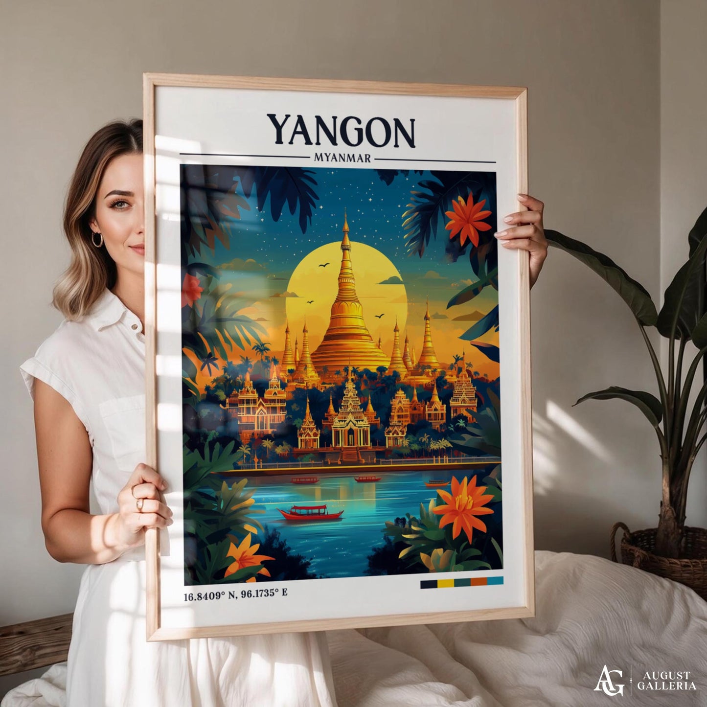 Yangon Myanmar Retro Travel Print