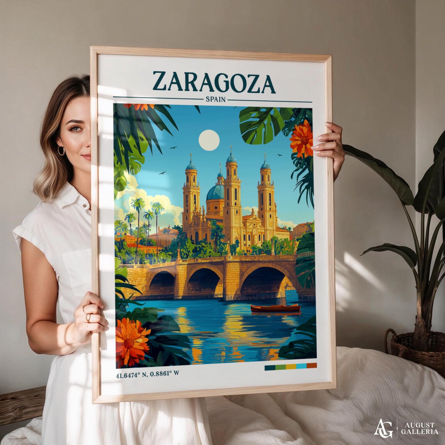 Zaragoza Spain Retro Travel Print