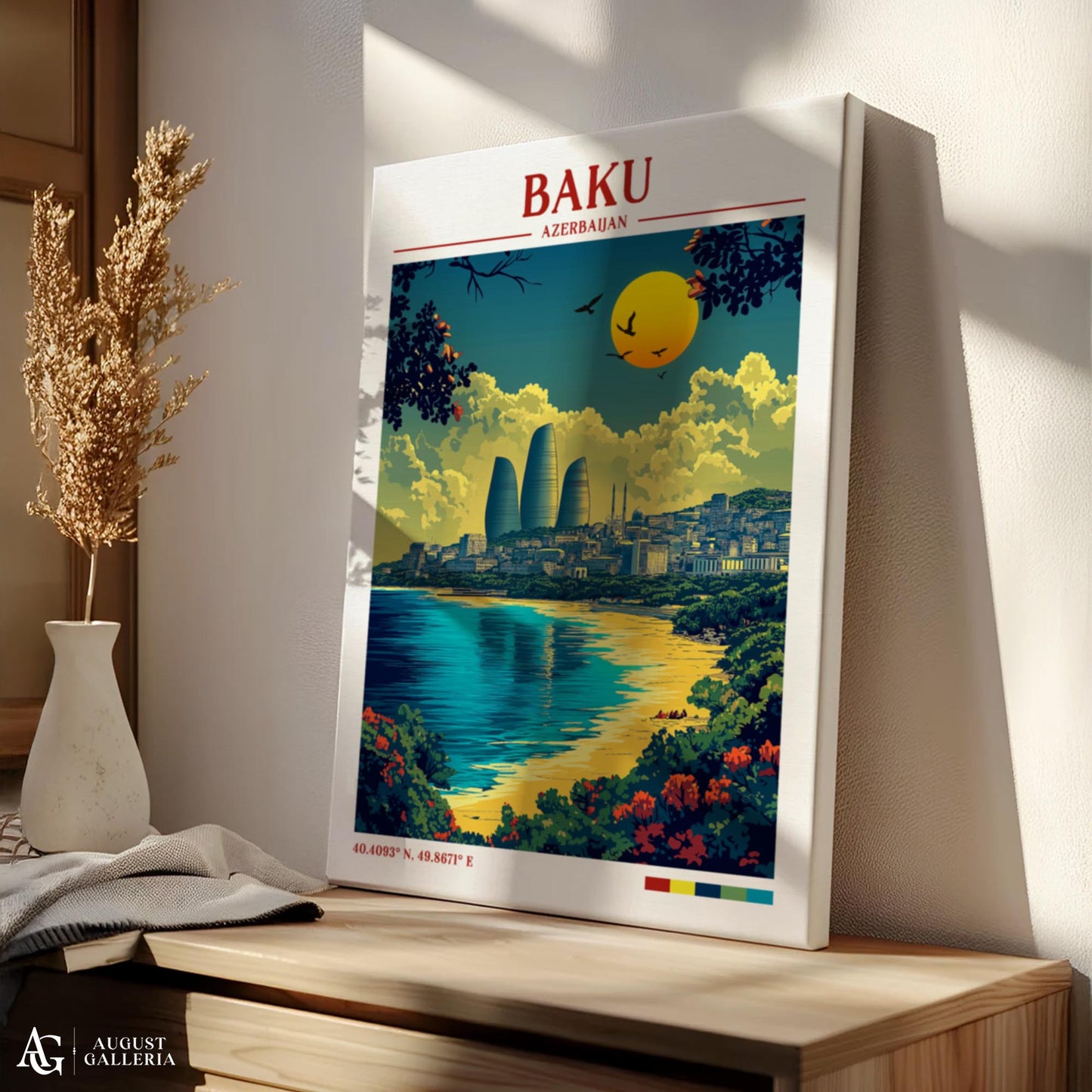 Baku Azerbaijan Retro Travel Print