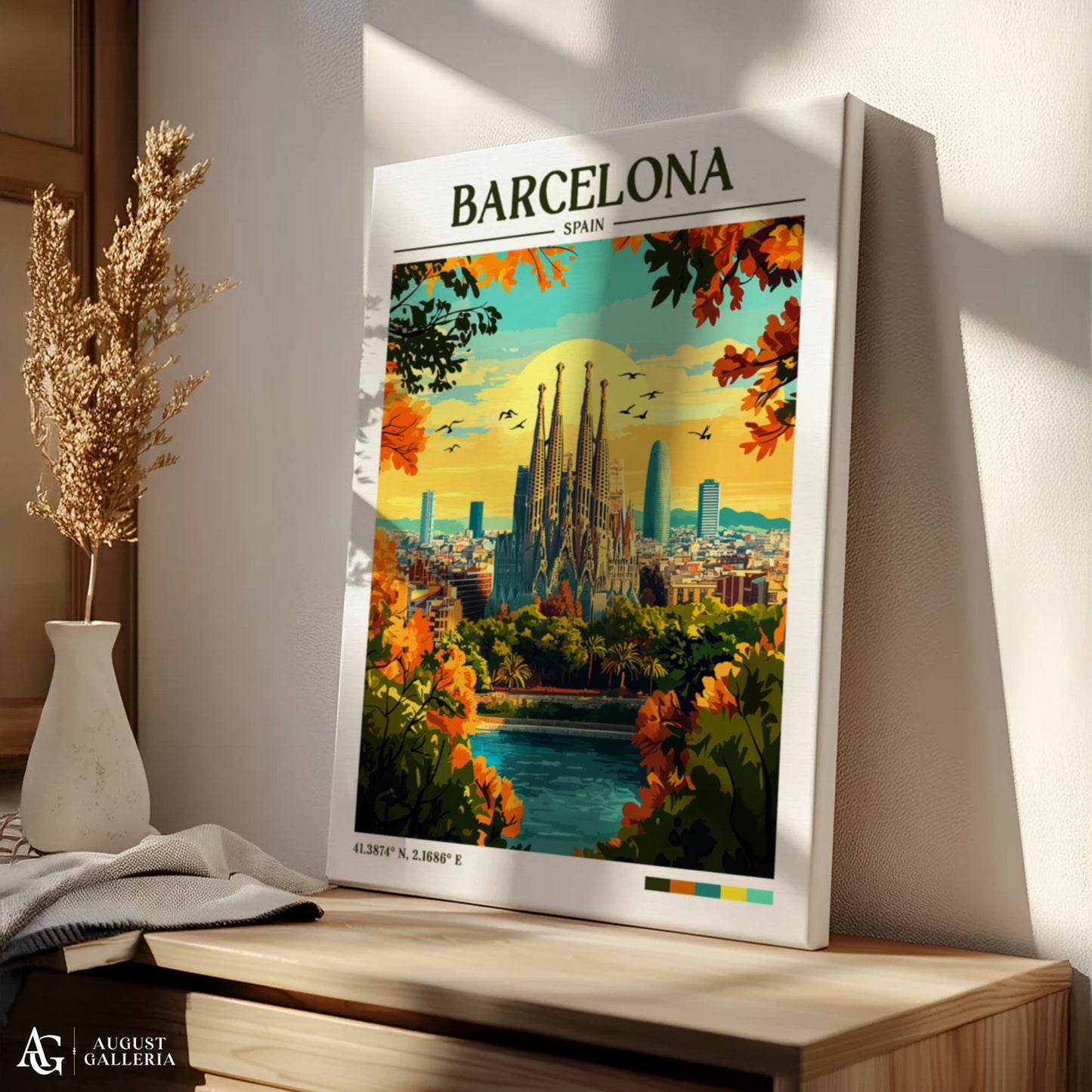 Barcelona Spain Retro Travel Print