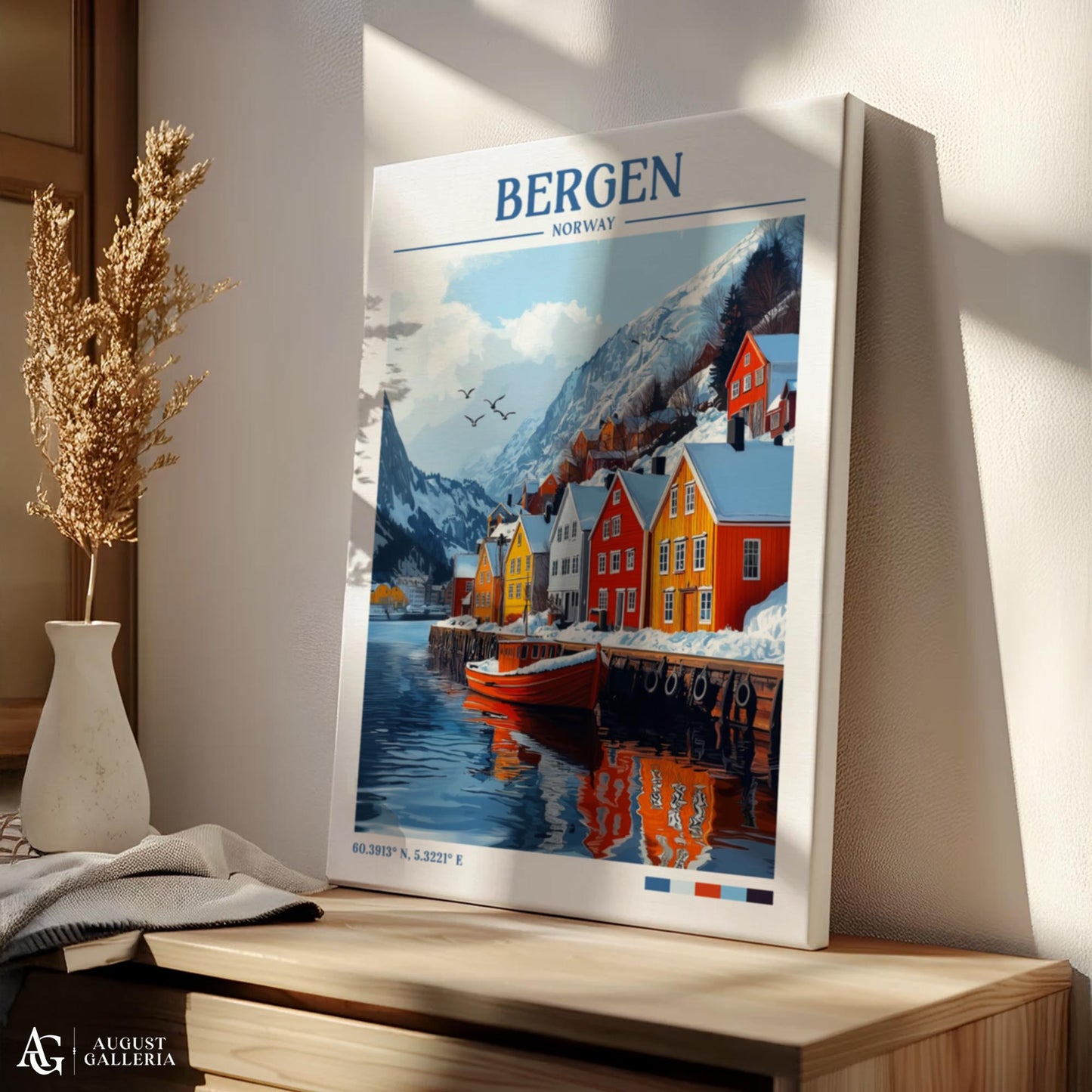 Bergen Norway Retro Travel Print