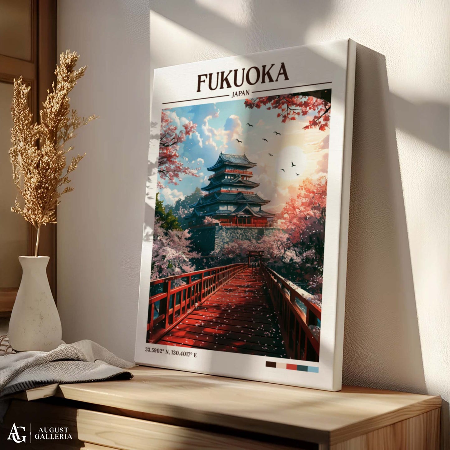 Fukuoka Japan Retro Travel Print