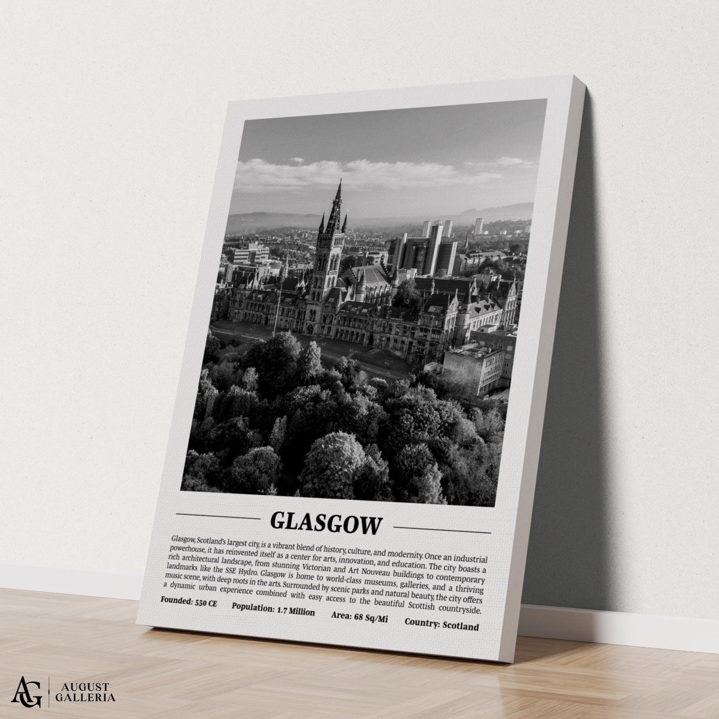 Glasgow Black & White City Print
