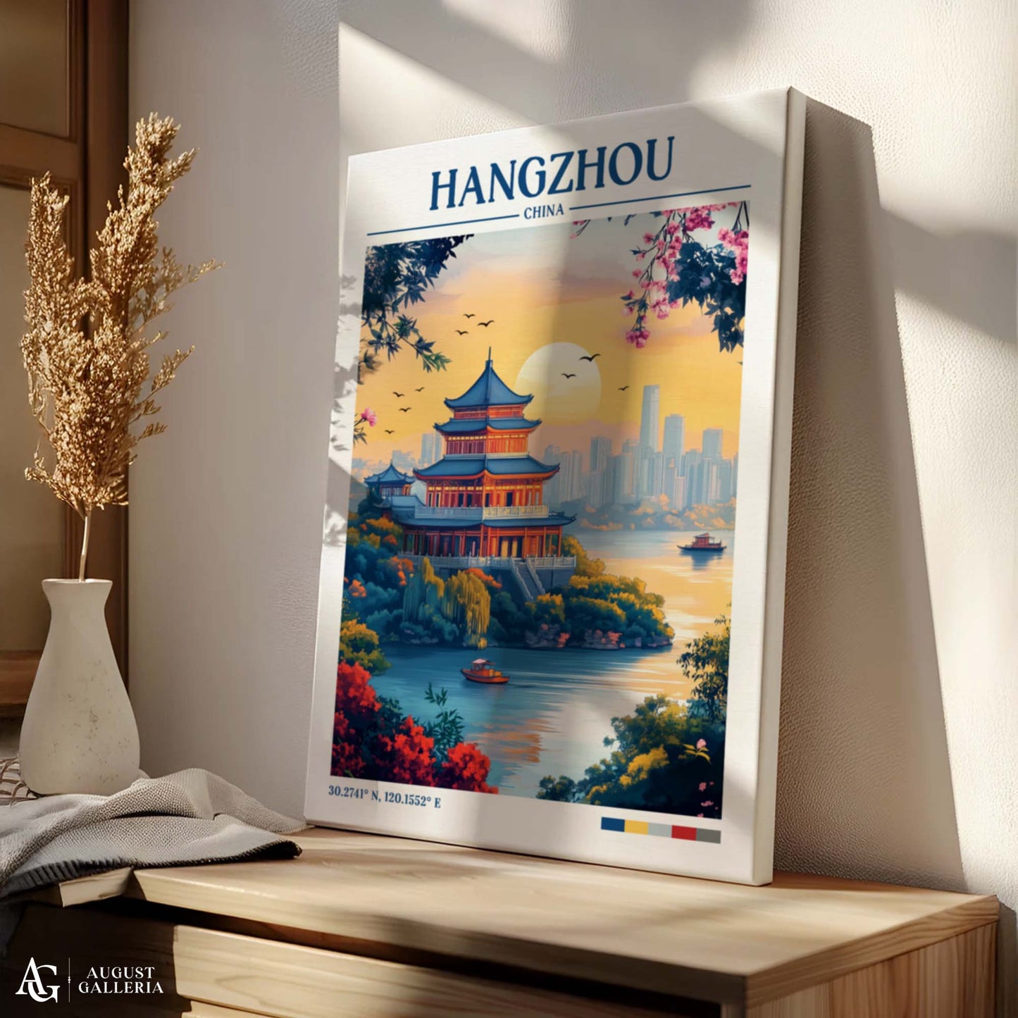 Hangzhou China Retro Travel Print