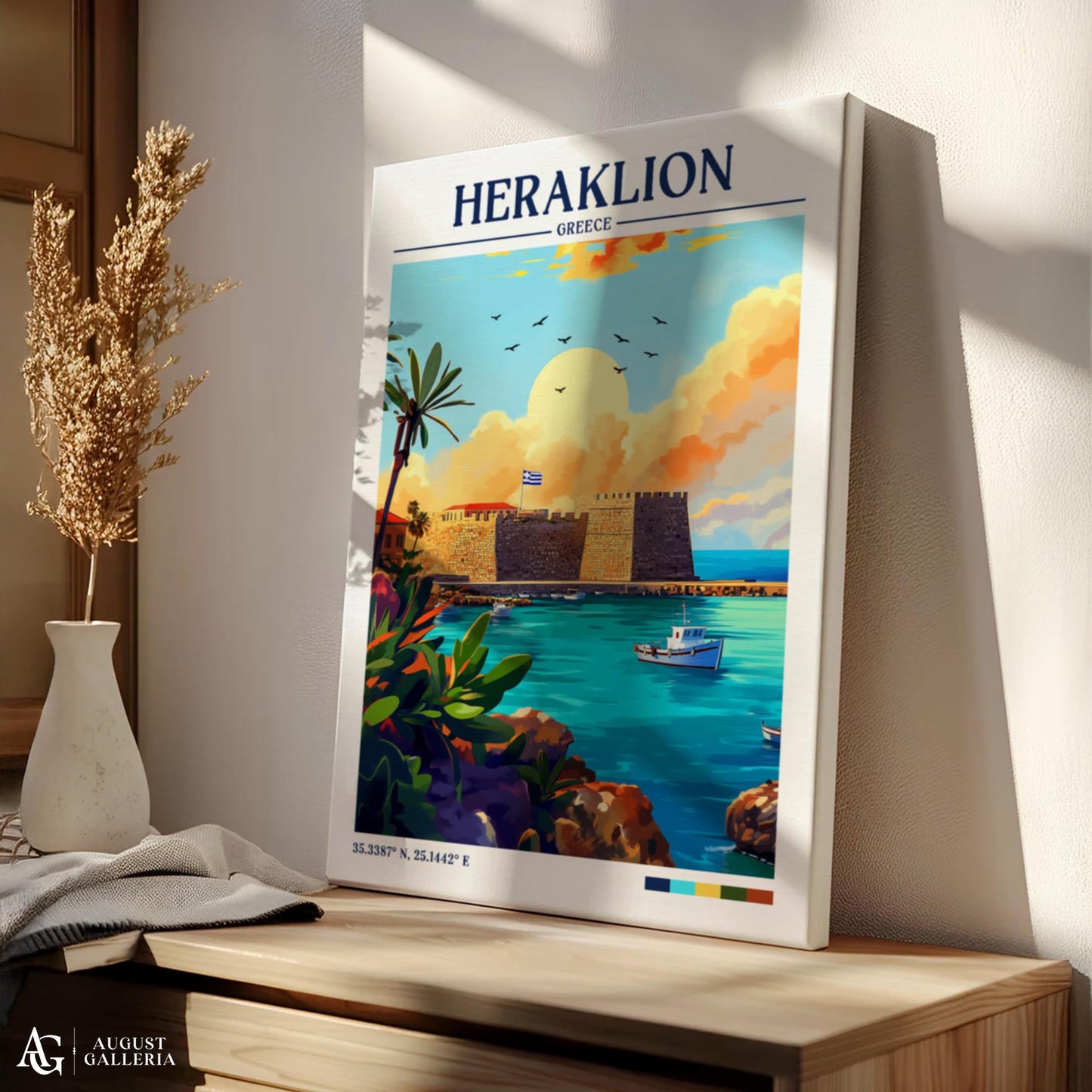 Heraklion Greece Retro Travel Print