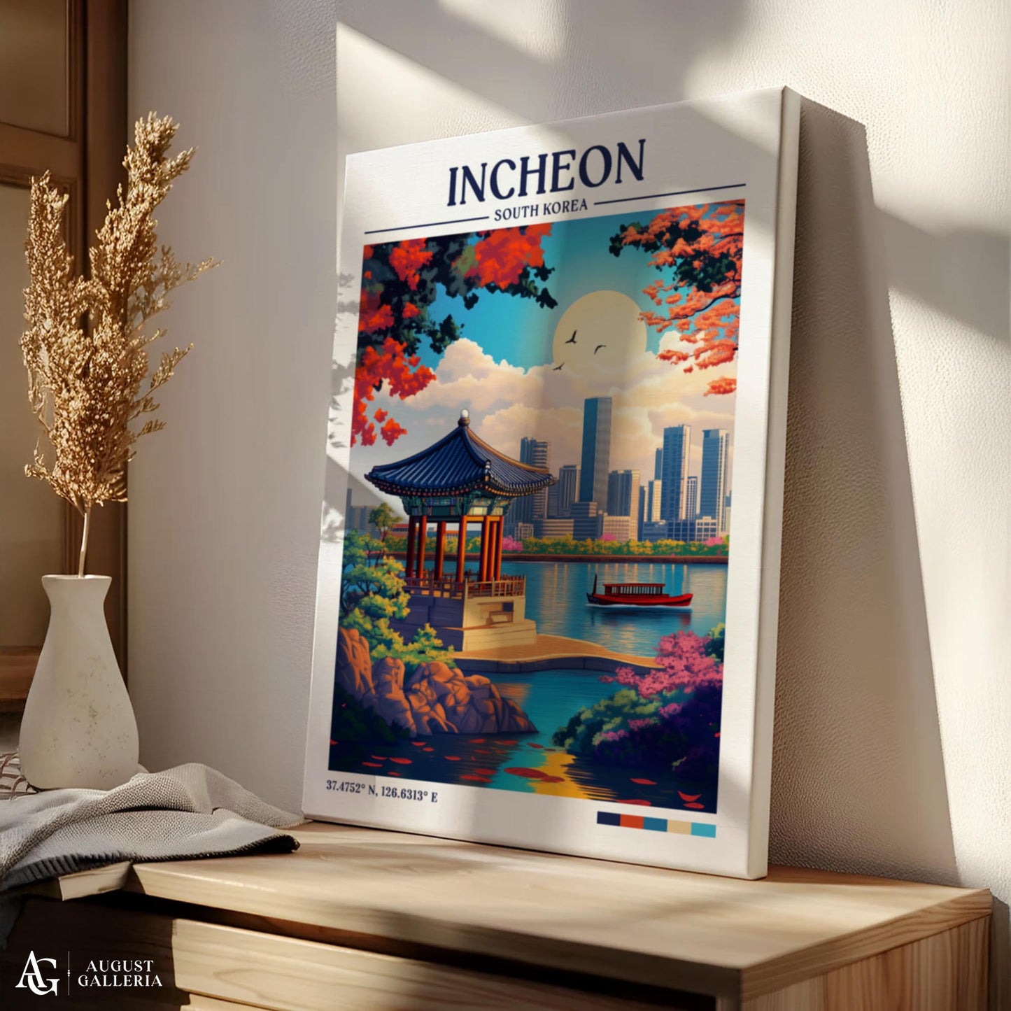 Incheon South Korea Retro Travel Print