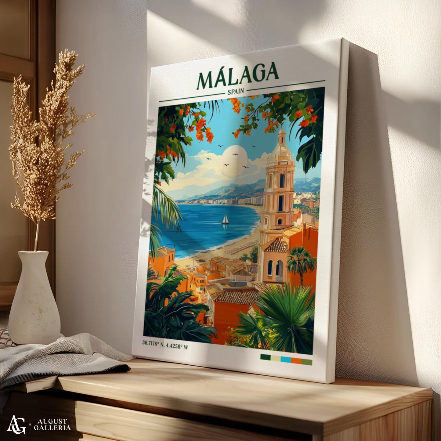 Málaga Spain Retro Travel Print
