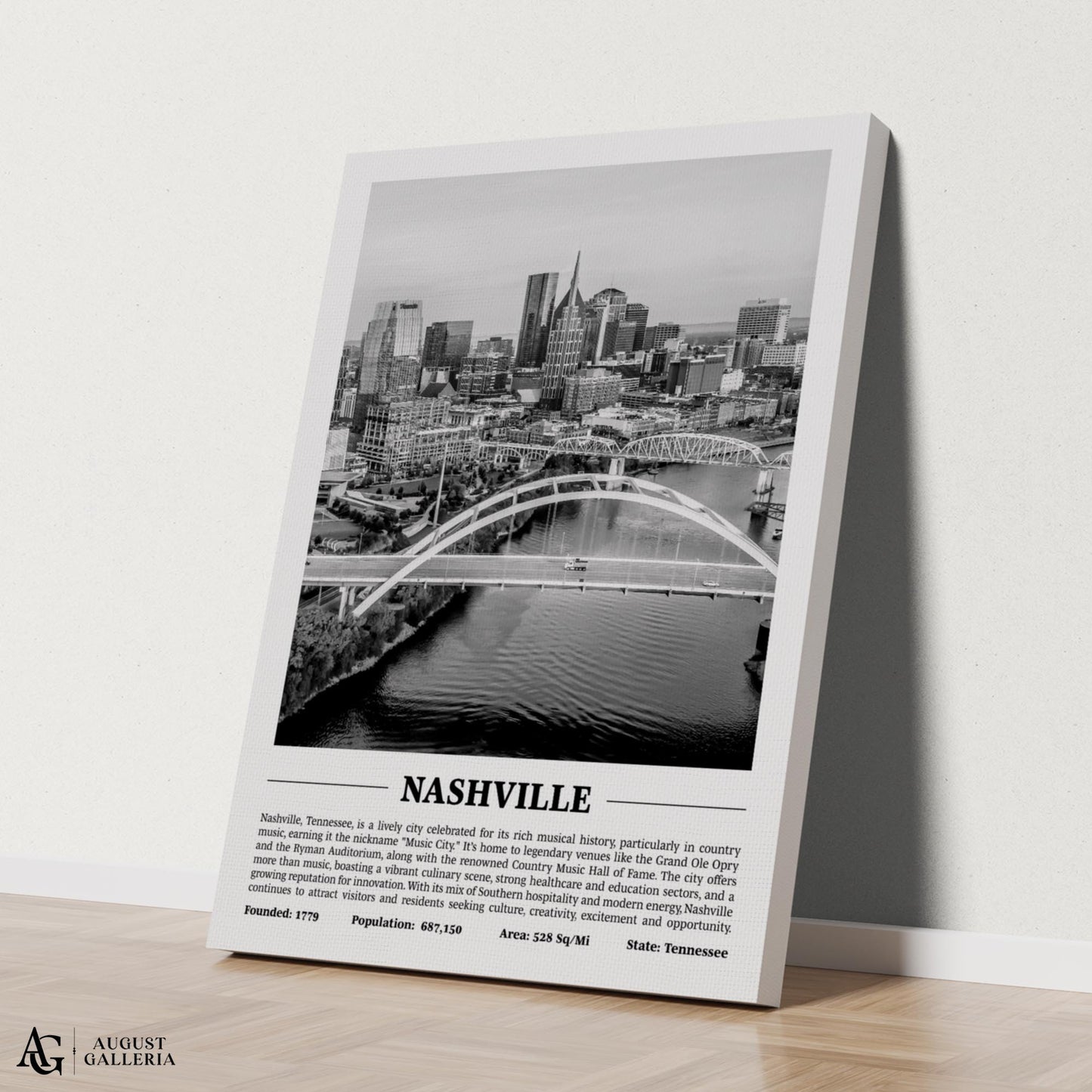 Nashville Black & White City Print