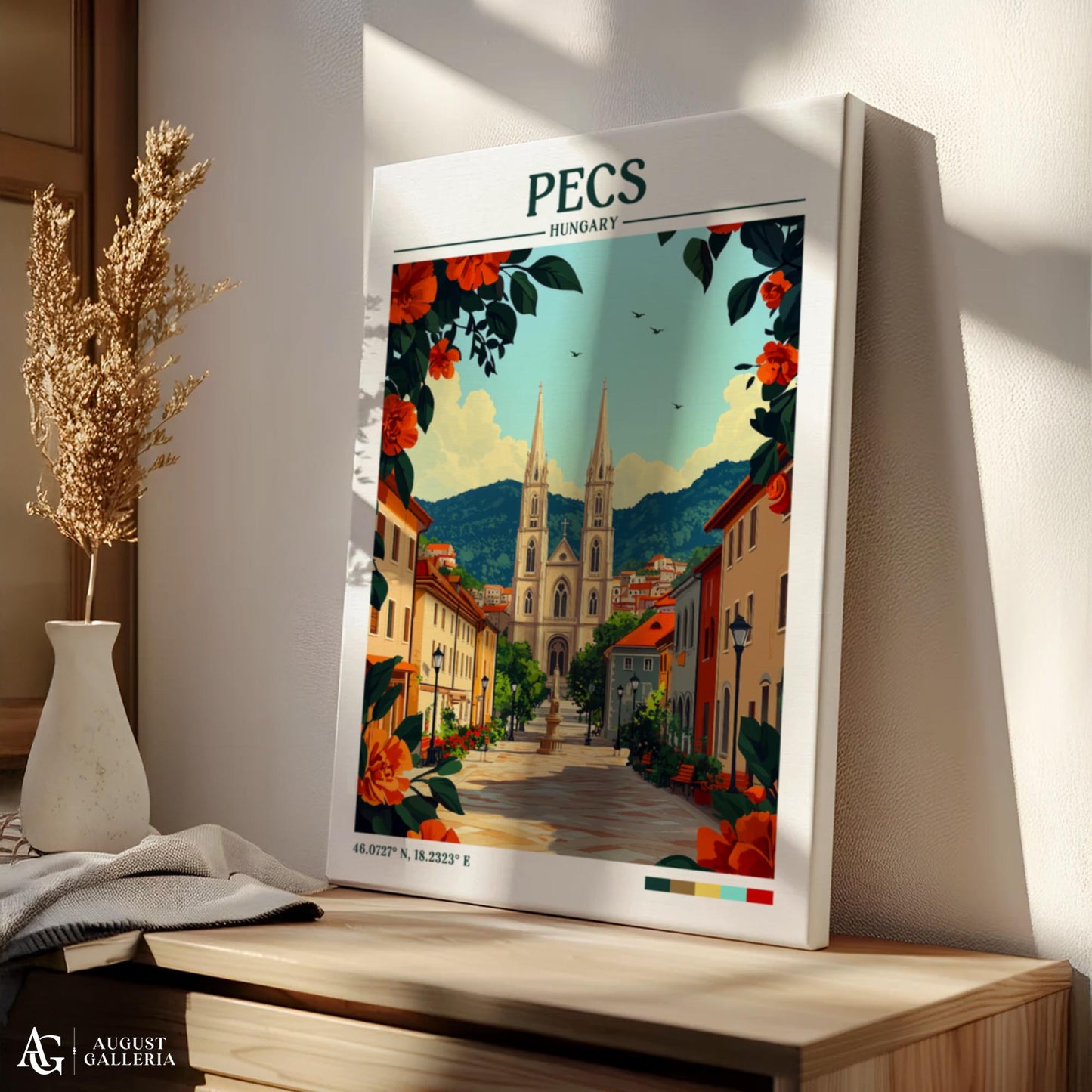 Pécs Hungary Retro Travel Print
